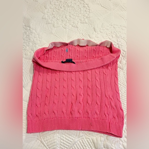 Vintage 🩷 Ralph Lauren Cotton Strapless Pink Cable Knit Sweater Tube Top Size L - Picture 5 of 7